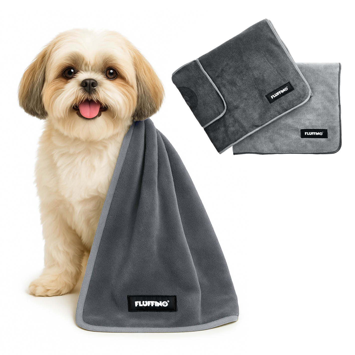 Hundehandtuch Mikrofaser – 2er-Pack (90 x 50 cm) – Dunkelgrau & Grau