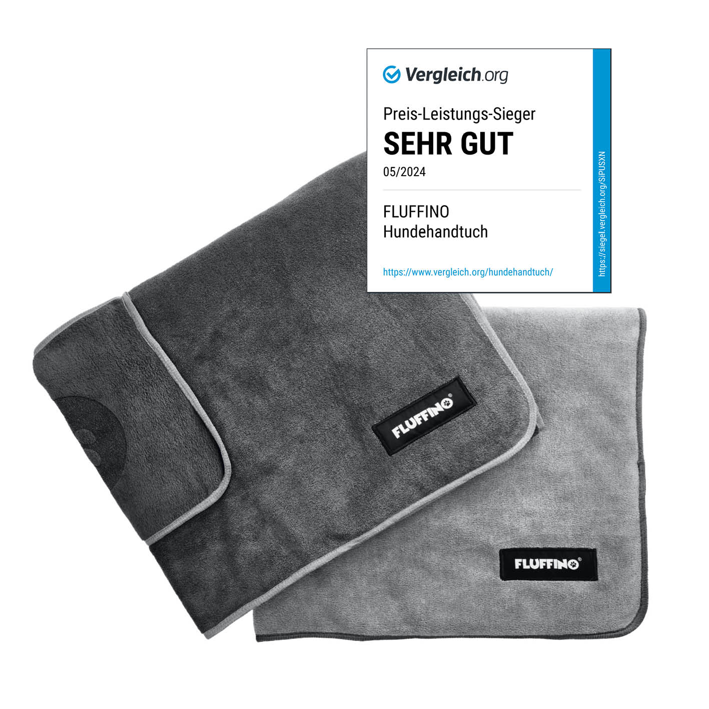 Hundehandtuch Mikrofaser – 2er-Pack (90 x 50 cm) – Dunkelgrau & Grau