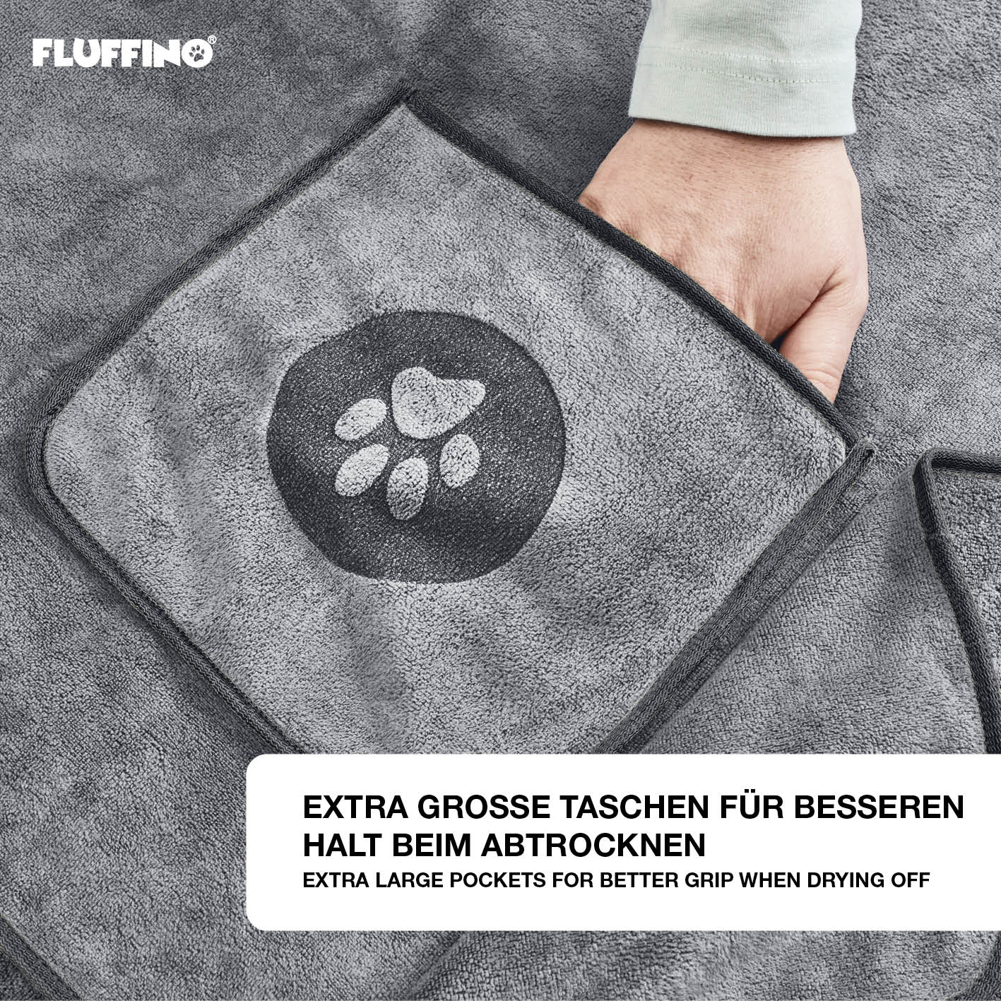 Hundehandtuch Mikrofaser – 2er-Pack (90 x 50 cm) – Dunkelgrau & Grau