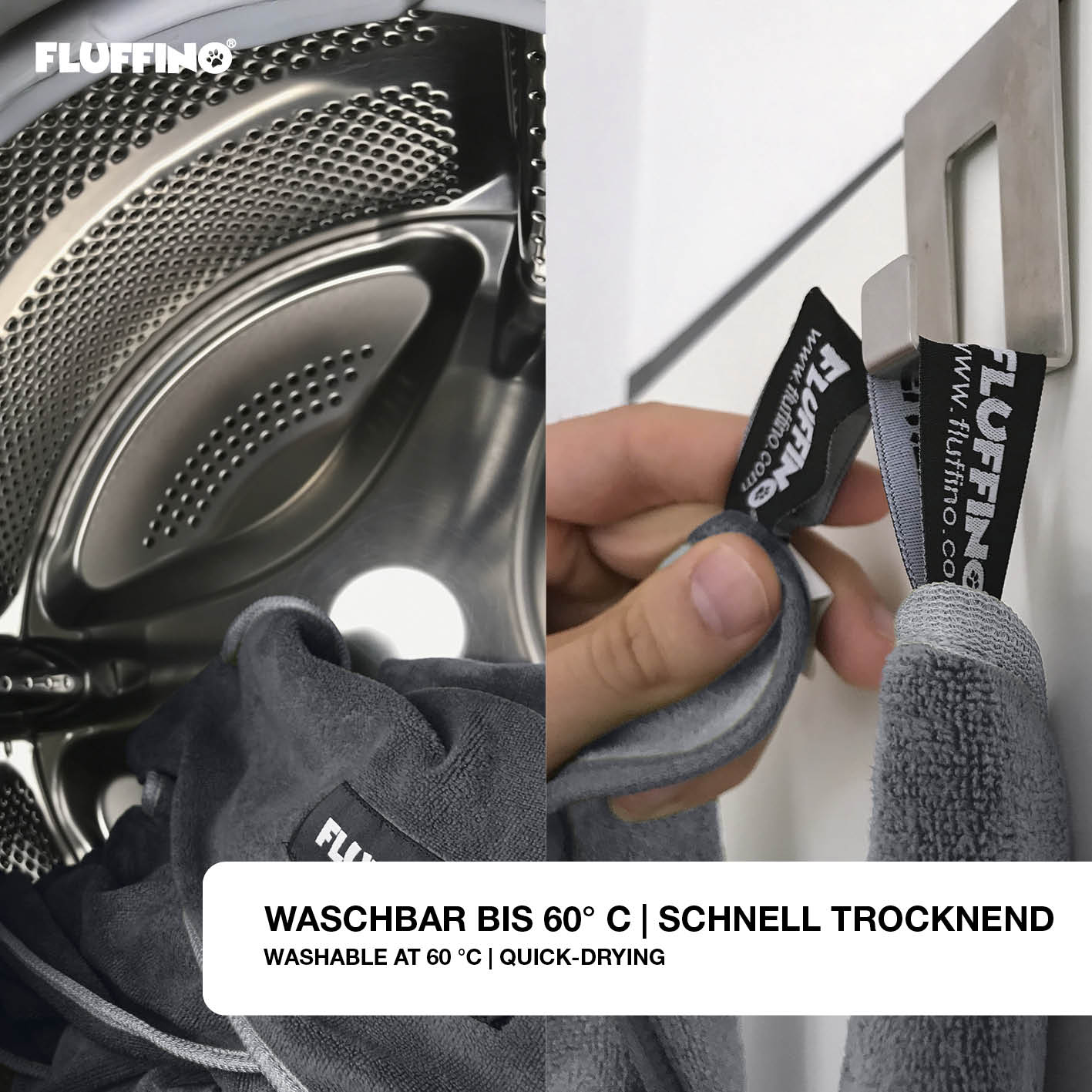 Hundehandtuch Mikrofaser – 2er-Pack (90 x 50 cm) – Dunkelgrau & Grau