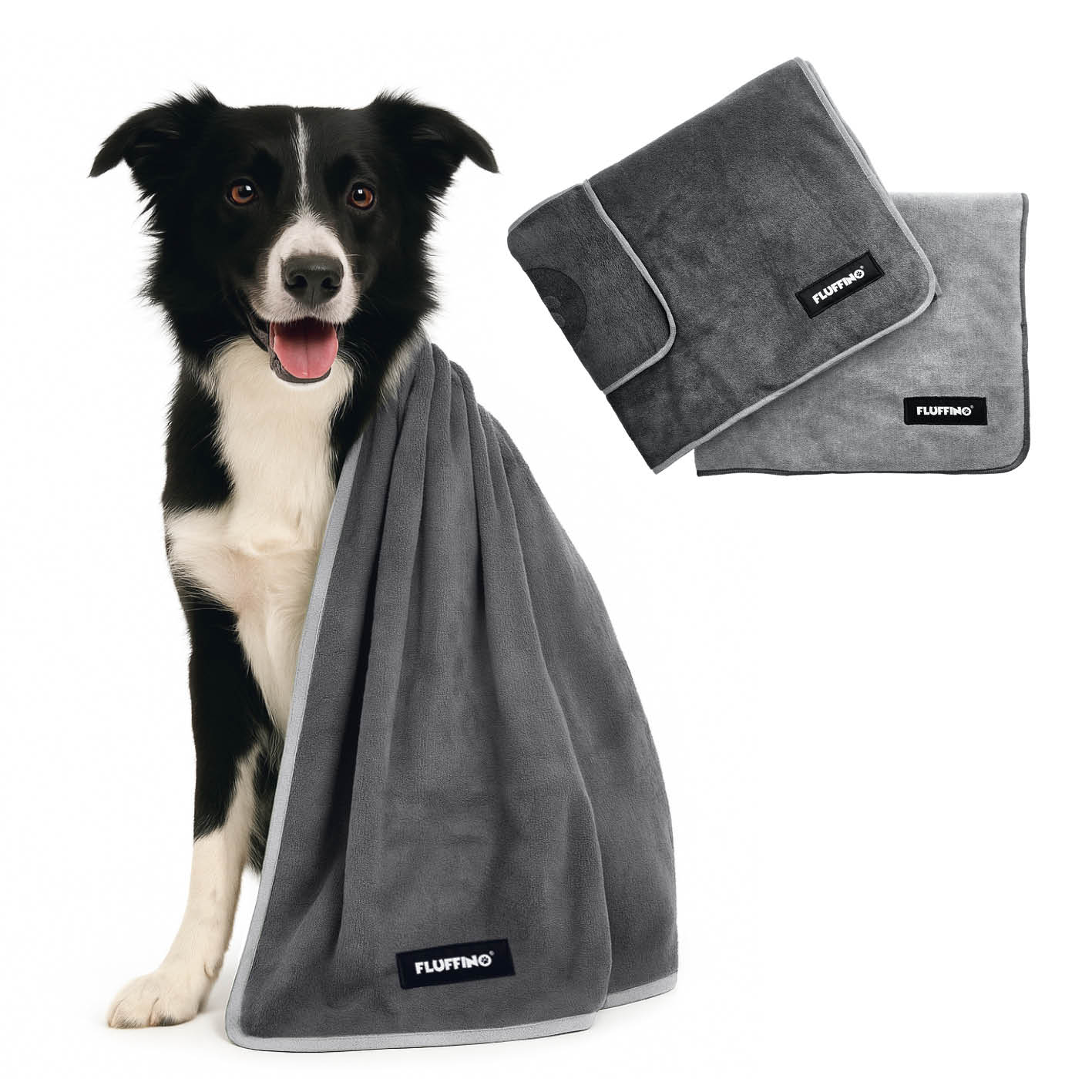Hundehandtuch Mikrofaser – 2er-Pack (120 x 70 cm) – Dunkelgrau & Grau