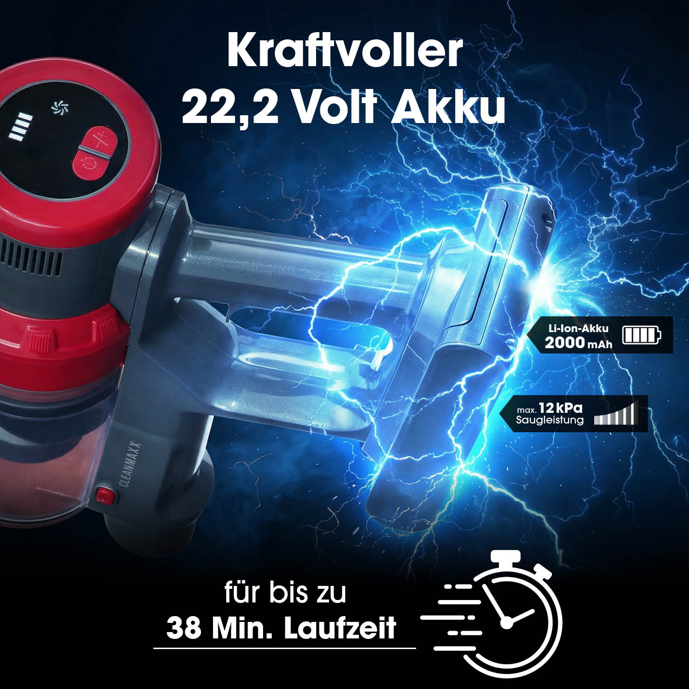 Akku-Zyklonstaubsauger - grau/rot