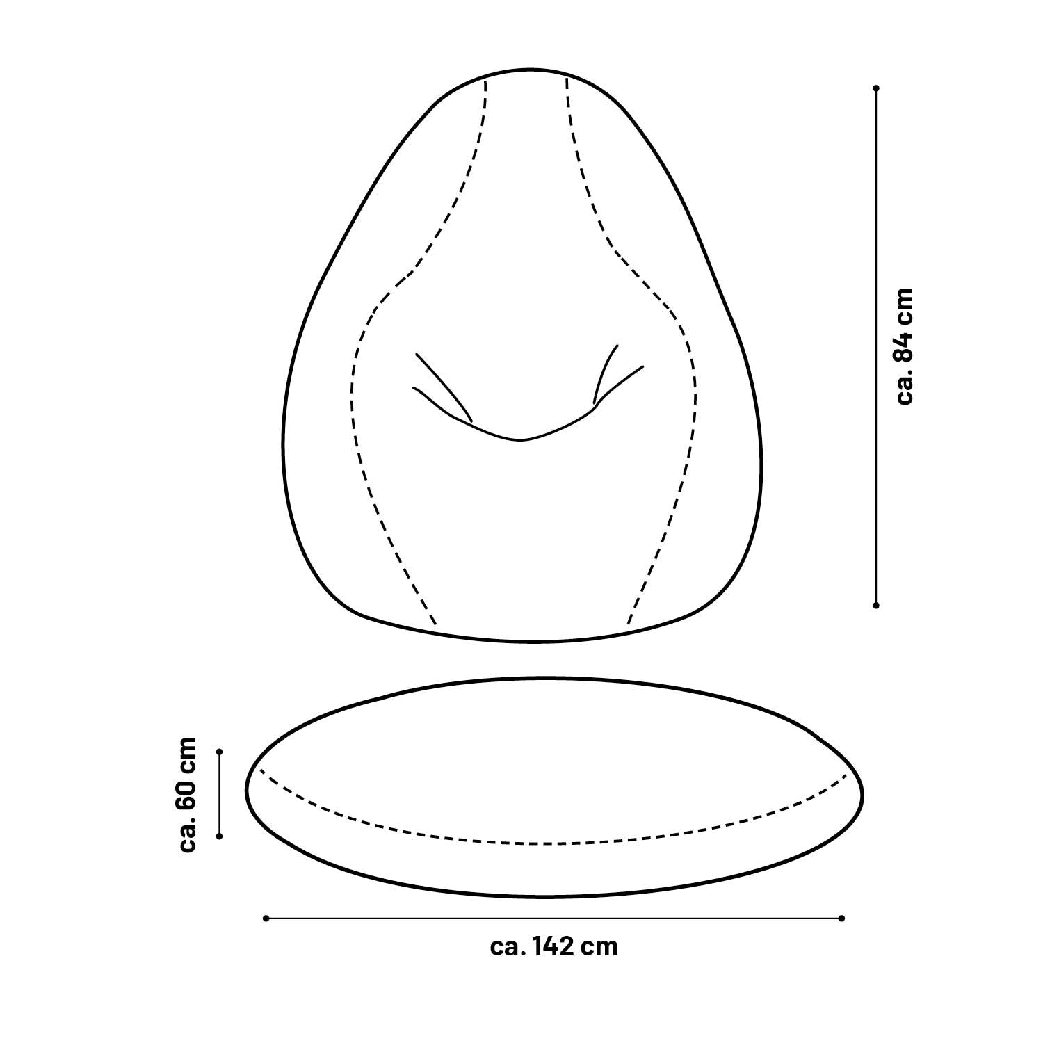 Flexi Comfort Sitzsack (320 L) Hellgrau mit ergonomischer Form und flexibler Anpassung für drinnen, Maße ca. 142x84x60 cm.