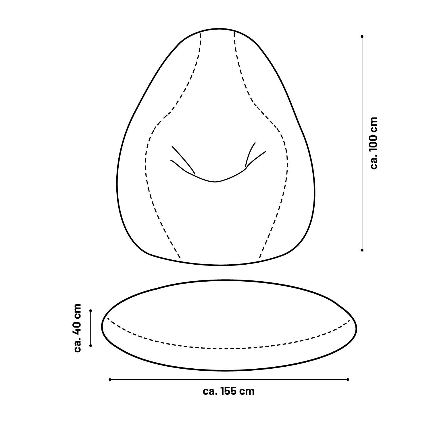 Flexi Comfort Sitzsack (380 L) Dunkelgrau, Maße ca. 155x100x40 cm, ergonomisches Design für hohen Sitzkomfort indoor.