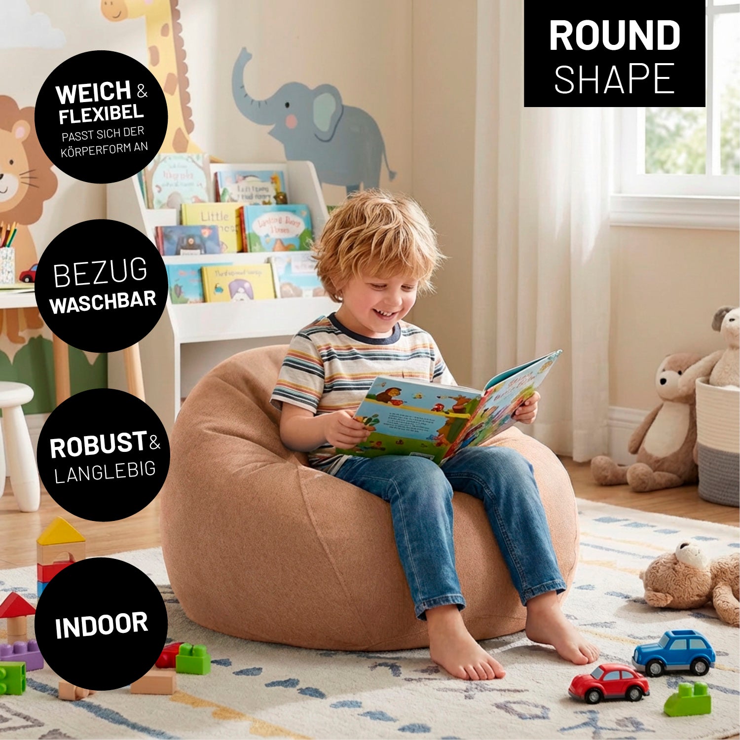 Comfort Line Sitzsack M (120 L) - indoor - Braun mit weichem Bezug, robust und flexibel, ideal zum Entspannen im Kinderzimmer.