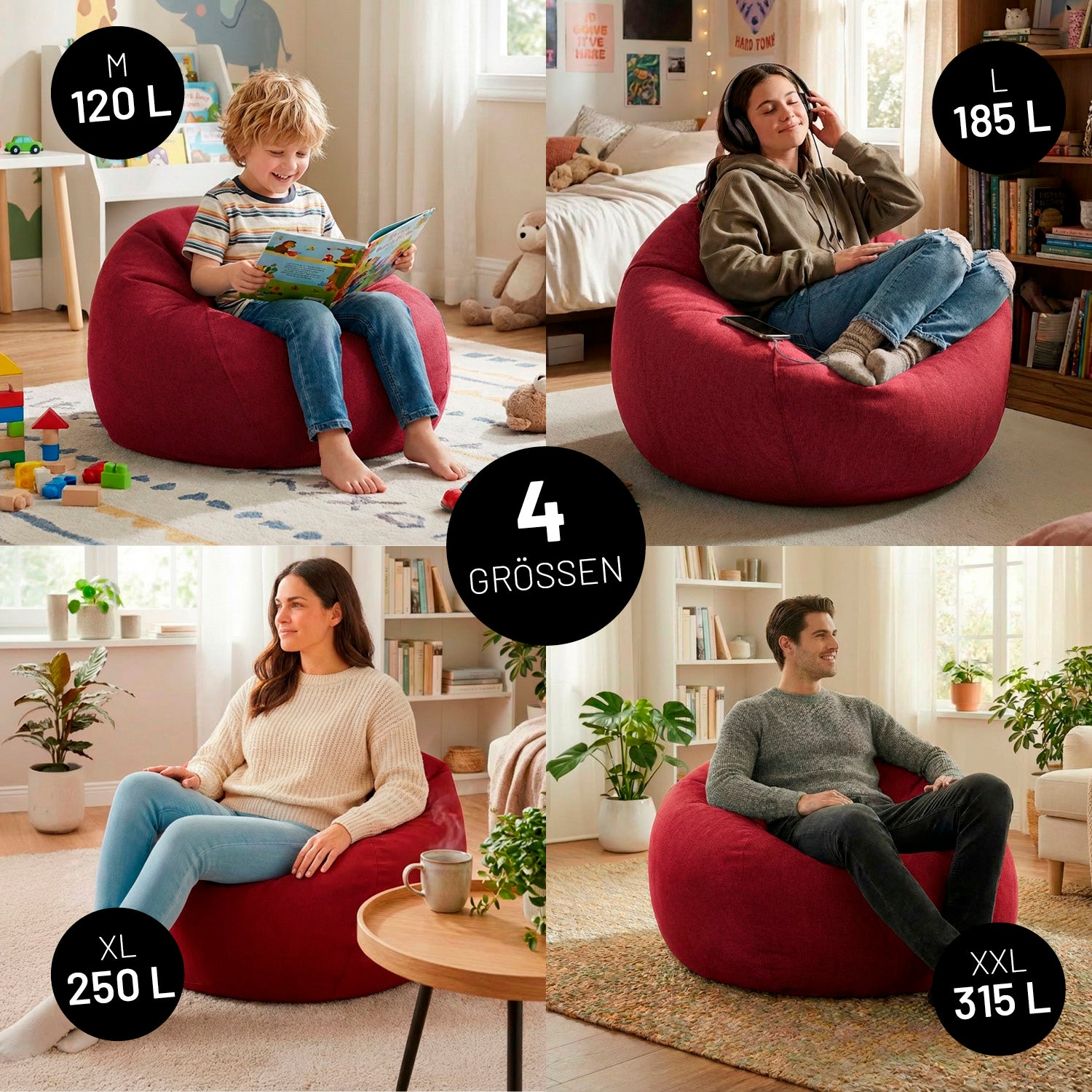 Comfort Line Sitzsack (120 L) - indoor - Rot in klassischer Form, weich und gemütlich, ideal für modernes Zuhause und entspannte Stunden.