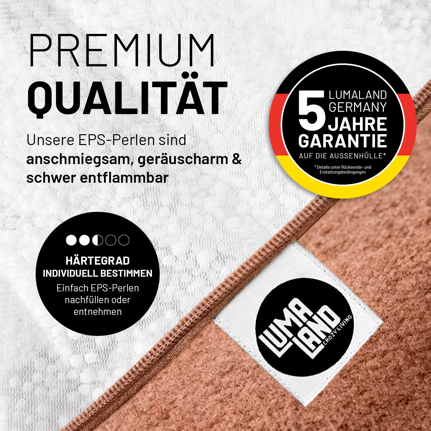Comfort Line Sitzsack (320 L) - indoor - Braun mit hochwertigen EPS-Perlen, individuell anpassbar und 5 Jahre Garantie auf die Außenhülle.