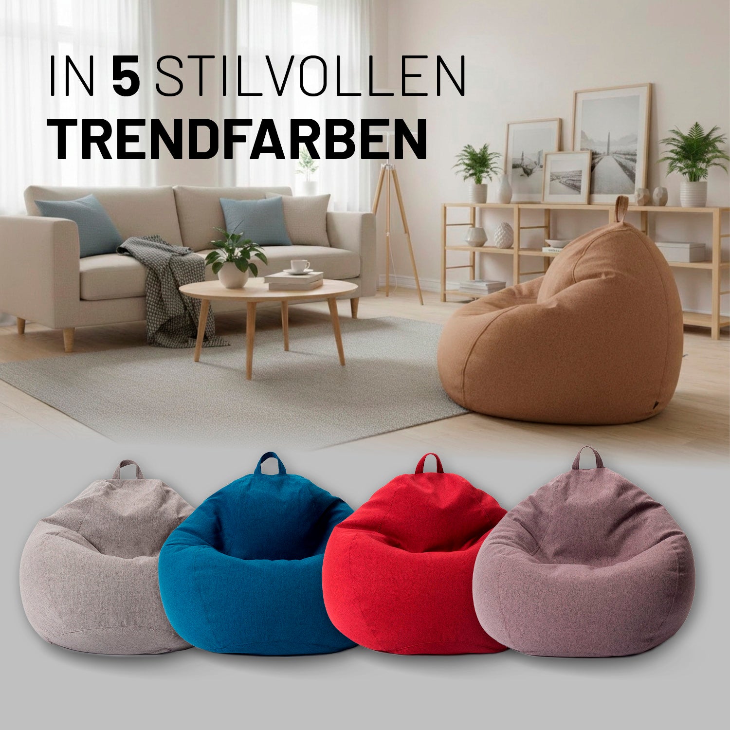 Comfort Line Sitzsack (320 L) - indoor - Braun in modernem Wohnzimmer, erhältlich in fünf stilvollen Trendfarben.
