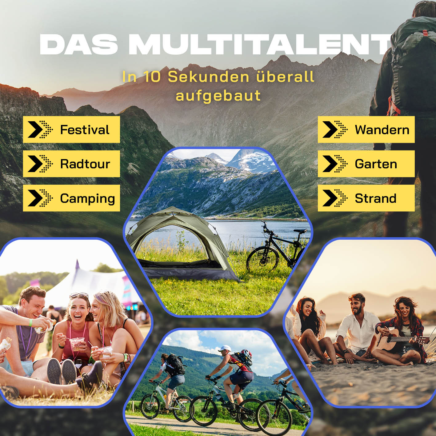 Pop Up Zelt - 3-Personen-Zelt mit Doppeltür, schnellem Aufbau, wasserdicht, grün, ideal für Trekking, Camping und Outdoor-Aktivitäten.
