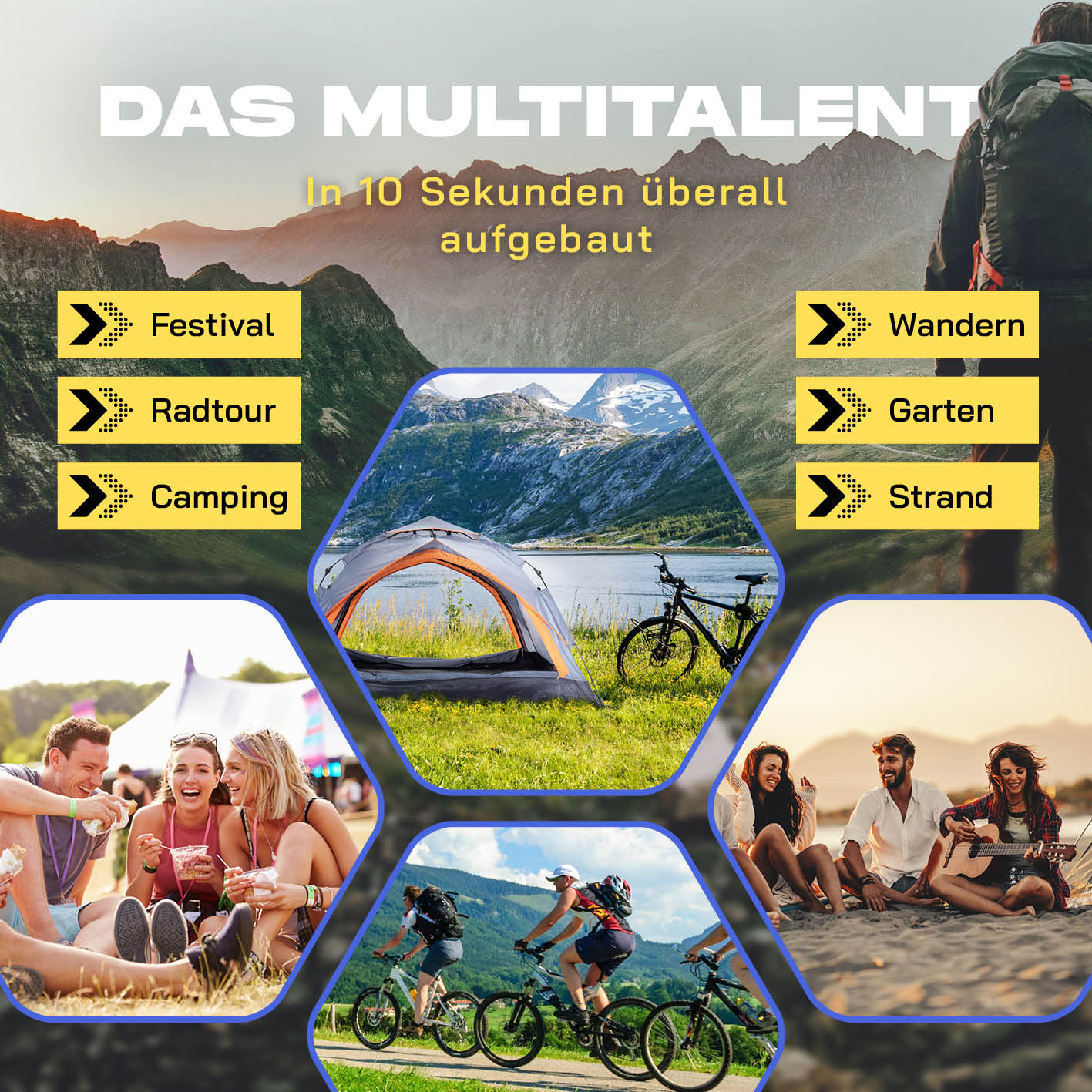 Pop Up Zelt - 3-Personen-Zelt mit Doppeltür, schnellem Aufbau, wasserdicht, ideal für Camping, Wandern, Garten und Strand.