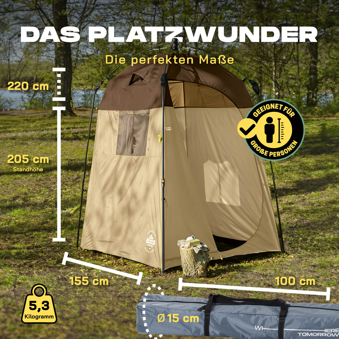 Pop up Duschzelt - 220 cm hoch - Braun, leichtes, wasserdichtes Outdoor-Duschzelt mit 220 cm Höhe, ideal für Reisen und Festivals.