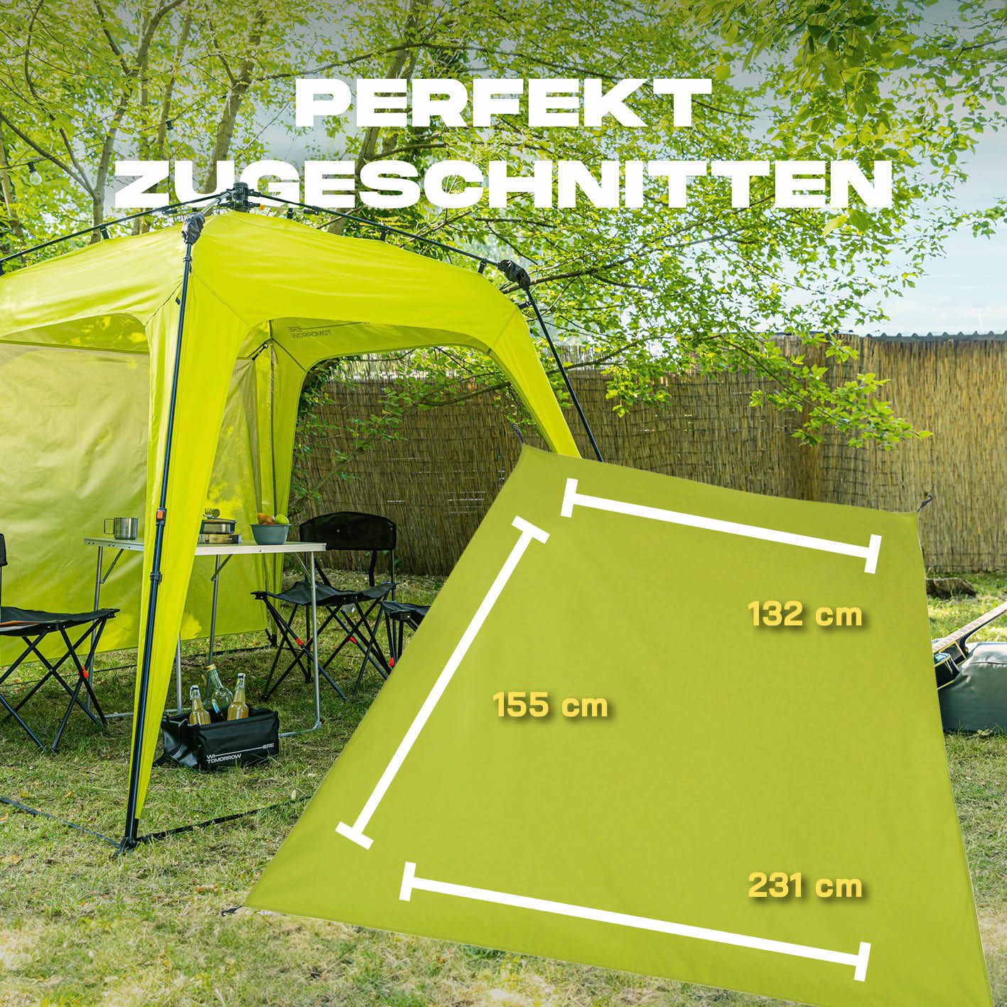 Pop Up Pavillon Gartenzelt - Seitenwand Grün aus 190T PU-beschichtet, wind- und wetterfest, perfekt zugeschnitten mit 231 x 155 x 132 cm.