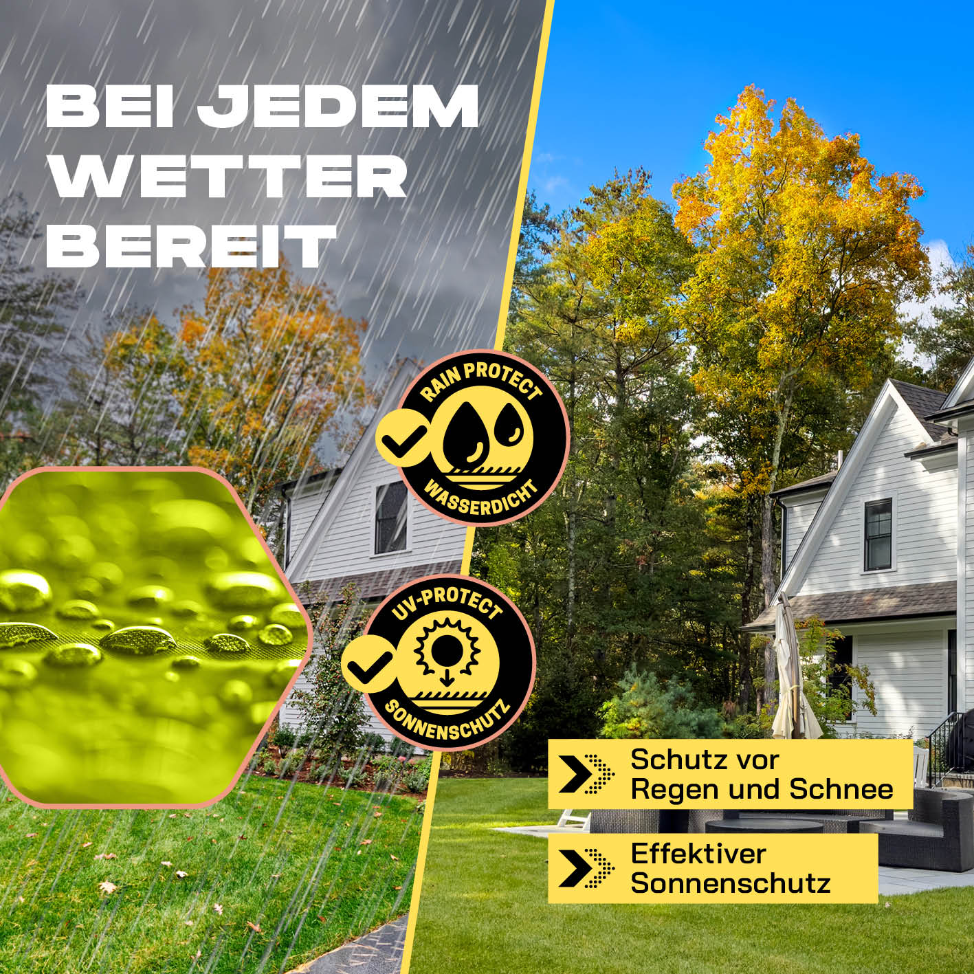 Pop Up Pavillon Gartenzelt - Seitenwand Grün aus 190T Polyester, PU-beschichtet, wasserdicht und effektiv gegen Regen, Schnee und Sonne.