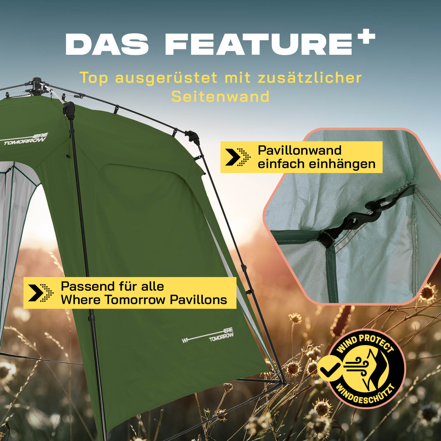 Pop Up Pavillon Gartenzelt - Seitenwand Dunkelgrün aus 190T Polyester, windgeschützt, passend für alle Where Tomorrow Pavillons.