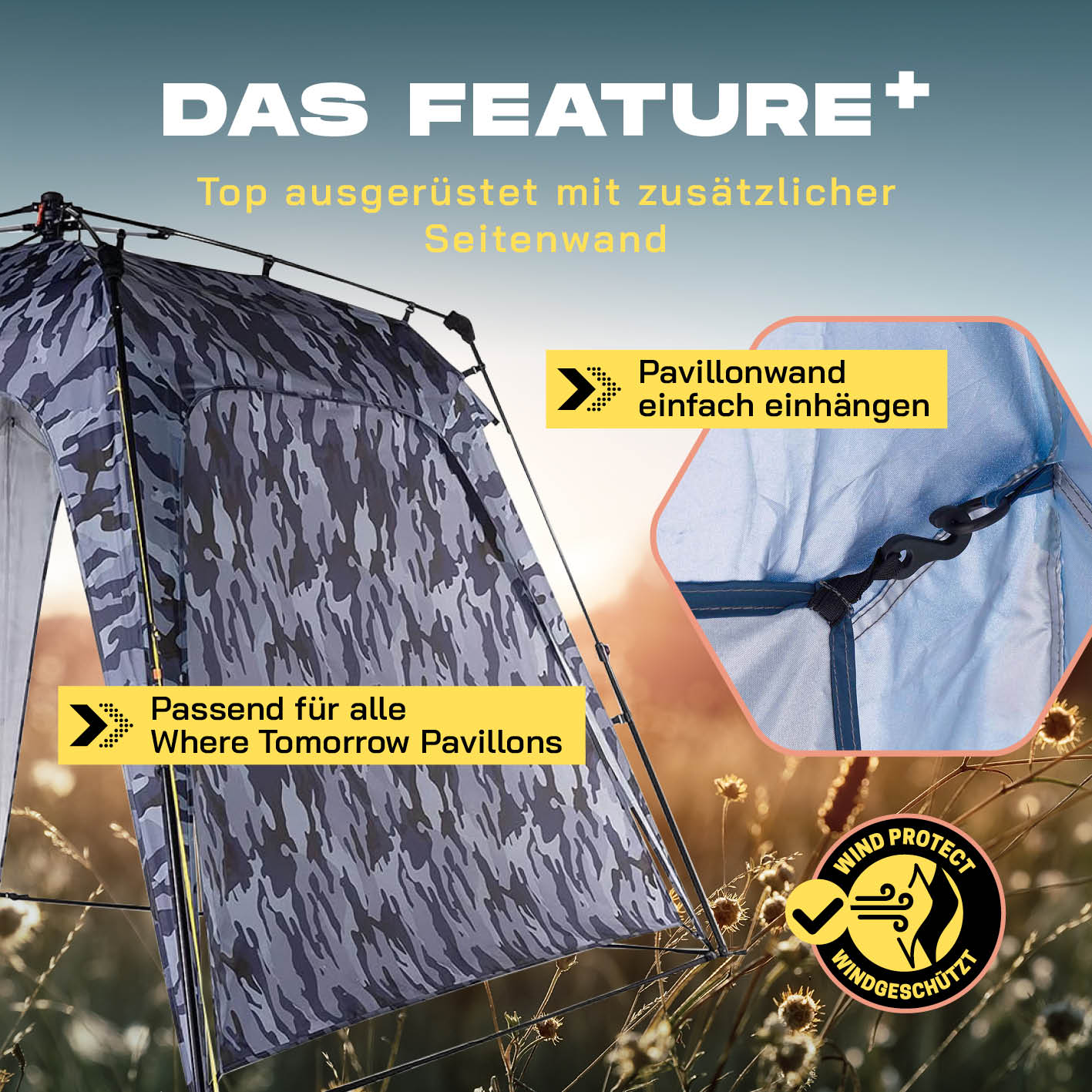 Pop Up Pavillon Gartenzelt - Seitenwand Camouflage-Grau aus robustem 190T Polyester, wind- und wettergeschützt, passend für Where Tomorrow Pavillons.