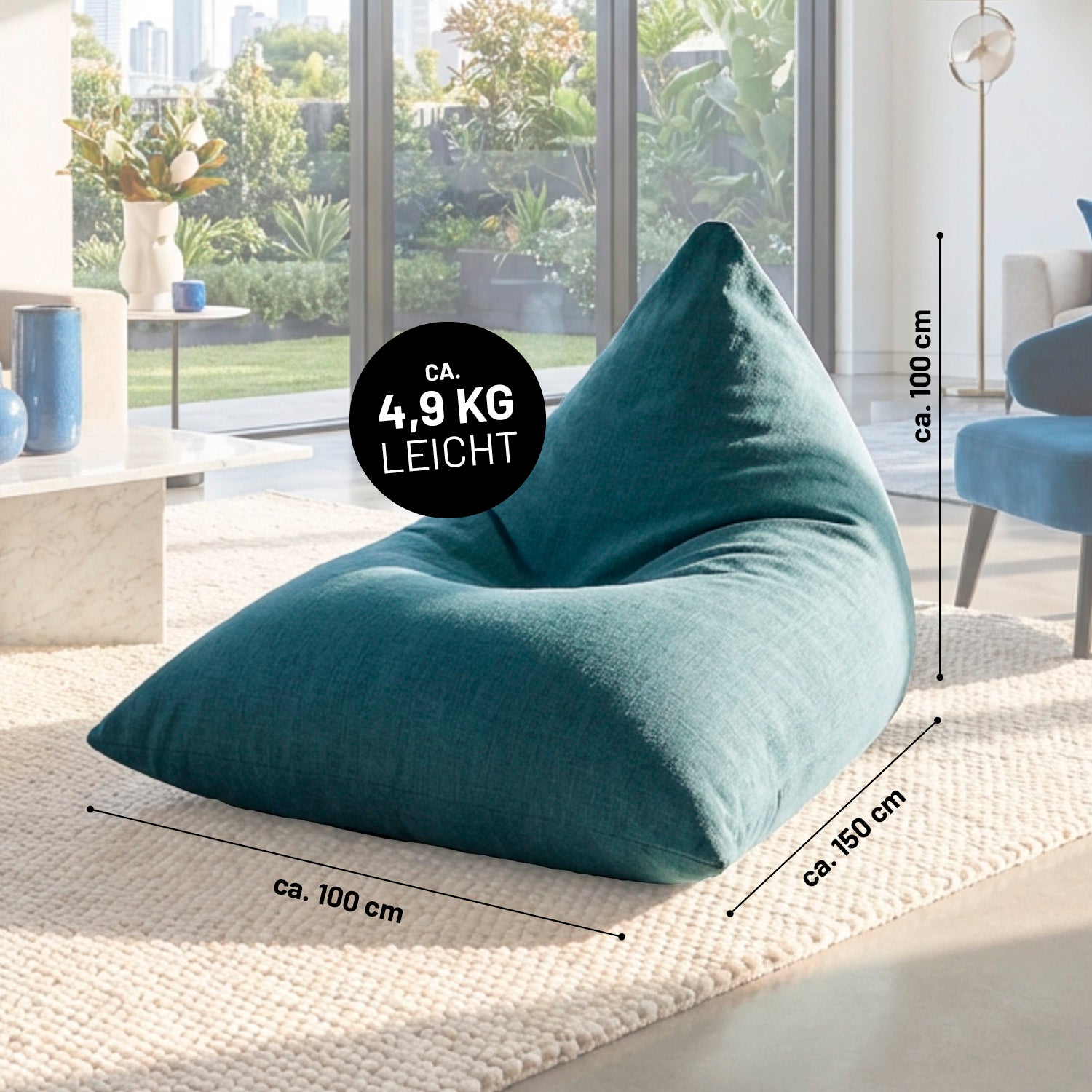 Sitzsack Interior Line (370 L) - indoor - Aqua in Dreiecksform aus Leinenoptik, leicht und komfortabel für modernes Wohnen
