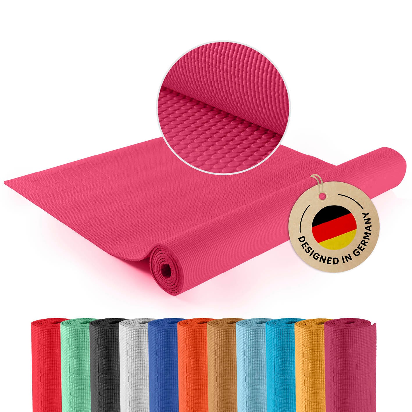 Yogamatte Kirana - 183 x 61 x 0,4 cm - Altrose, weiche, rutschfeste ECO-PVC Trainingsmatte, pflegeleicht, flexibel für Pilates und Workouts.