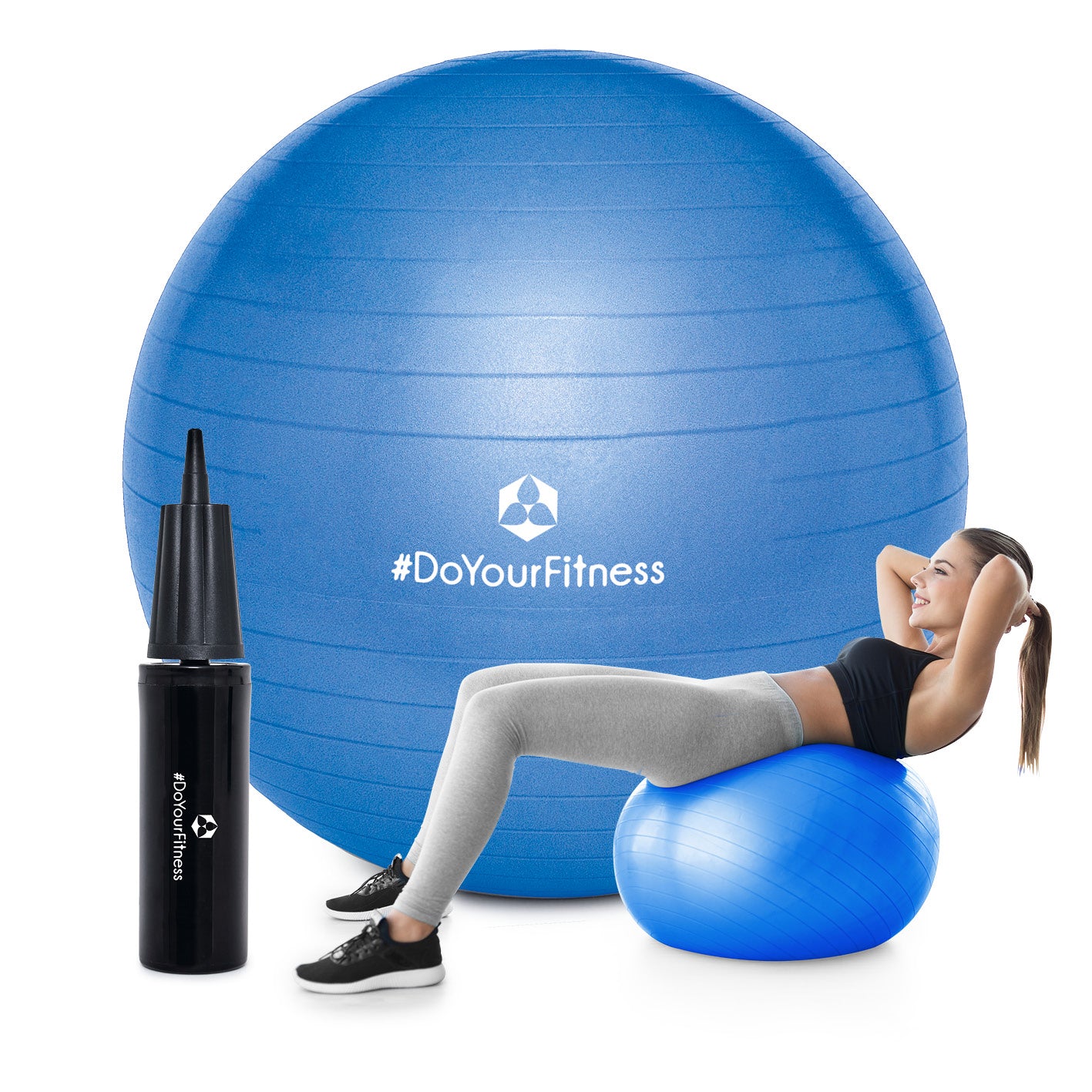 Gymnastikball inkl. Ballpumpe - Fitness Sitzball - Blau - 65 cm mit Anti-Burst-System ideal für Sport und Bürogebrauch.