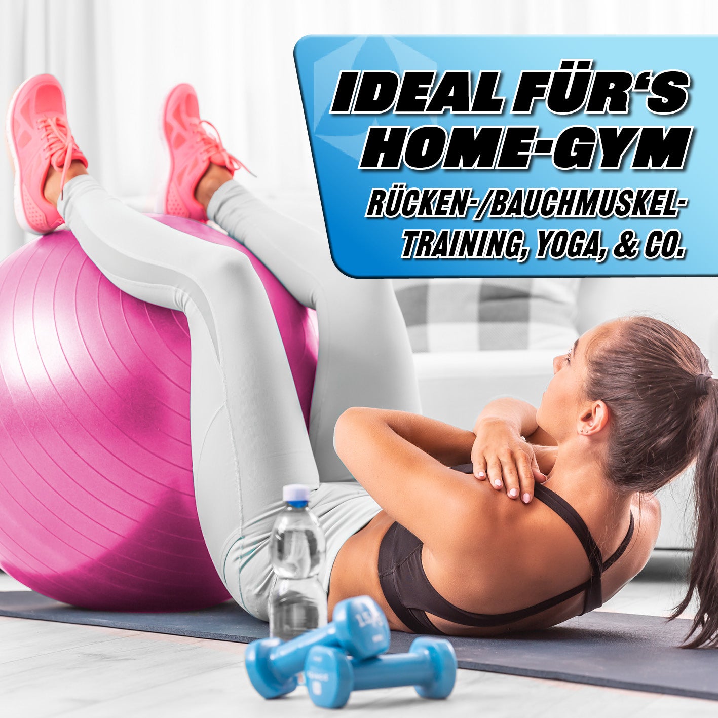 Gymnastikball inkl. Ballpumpe - Fitness Sitzball - Pink - 85 cm für Rücken-, Bauchmuskeltraining und Home-Gym Übungen.