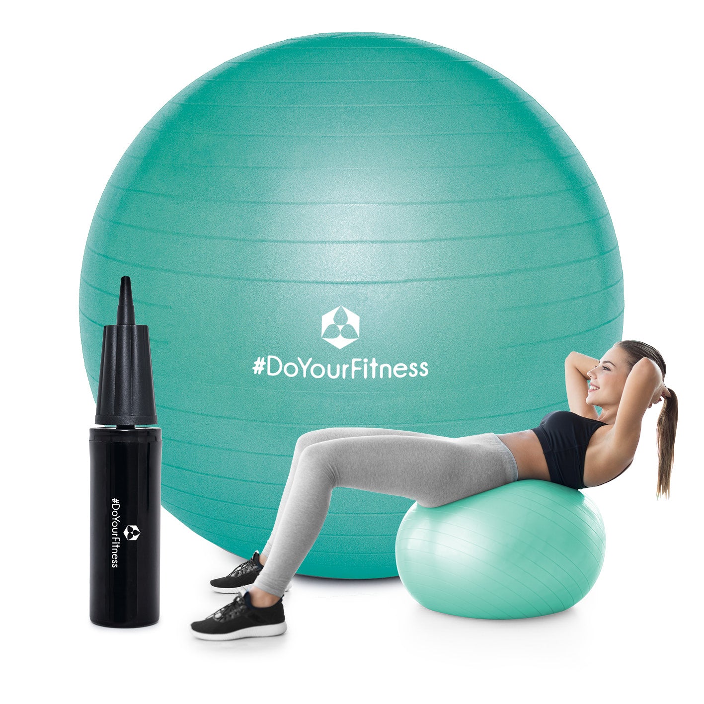 Gymnastikball inkl. Ballpumpe - Fitness Sitzball - Türkis - 85 cm für Gymnastik, Fitness und Bürostuhl bis 150 kg Belastung.