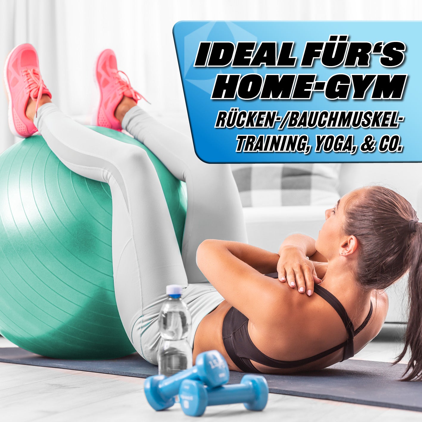 Gymnastikball inkl. Ballpumpe - Fitness Sitzball - Türkis - 55 cm, ideal für Rücken- und Bauchmuskeltraining im Home-Gym.
