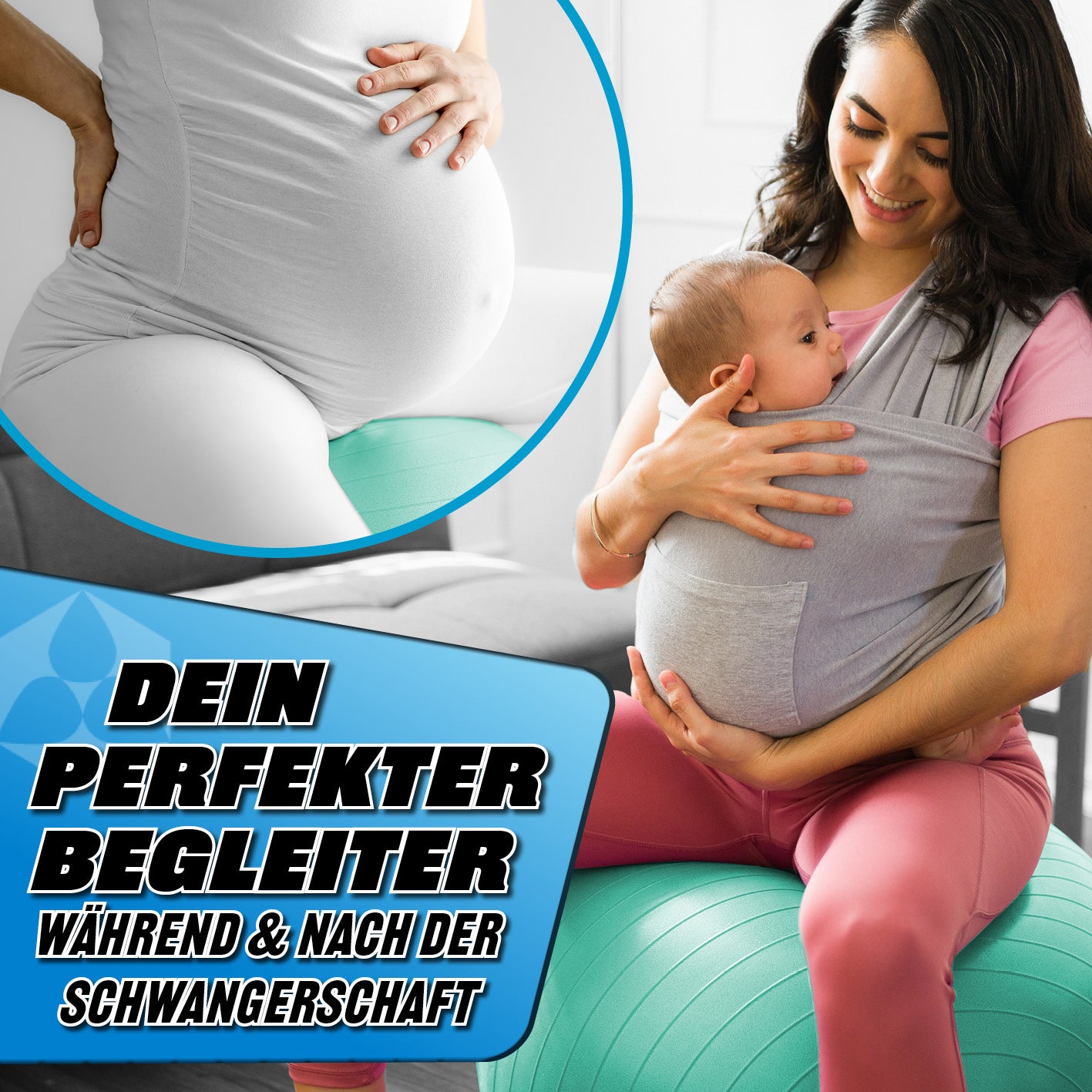 Gymnastikball inkl. Ballpumpe - Fitness Sitzball - Türkis - 85 cm ideal für Schwangerschaftsgymnastik und Rückentraining.