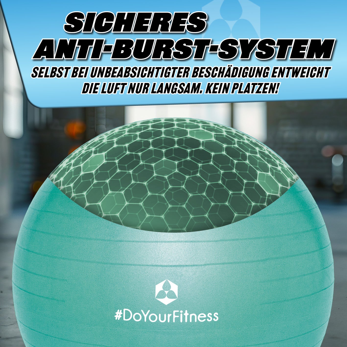 Gymnastikball inkl. Ballpumpe - Fitness Sitzball - Türkis - 55 cm mit sicherem Anti-Burst-System, langlebig und belastbar bis 150 Kg.