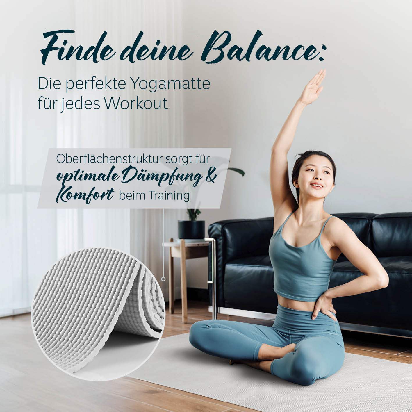 Yogamatte Kirana - 183 x 61 x 0,4 cm - Weiß mit weicher Oberfläche für besten Halt und Komfort beim Yoga und Workout.