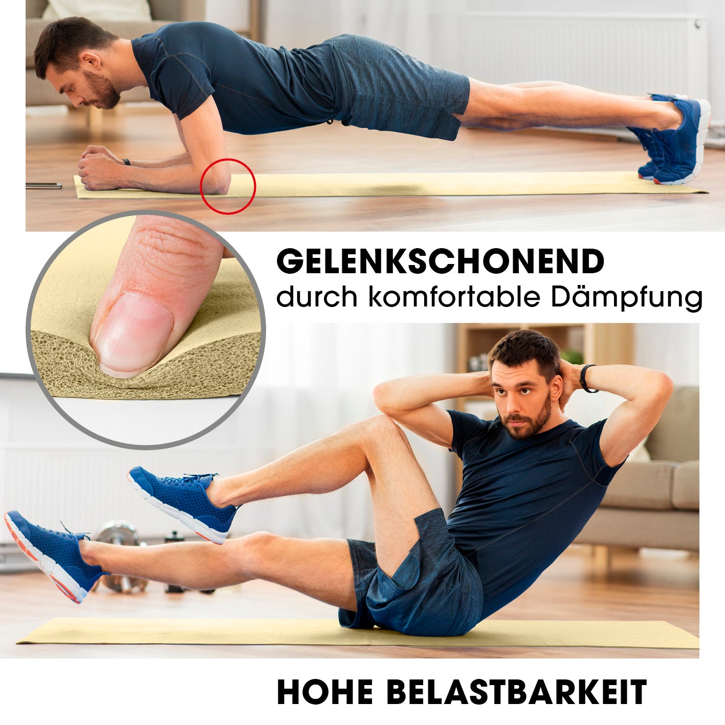 Fitness- und Gymnastikmatte - 183 x 61 x 2 cm - Hell Beige, gelenkschonend und robust für Yoga und Gymnastik zuhause.