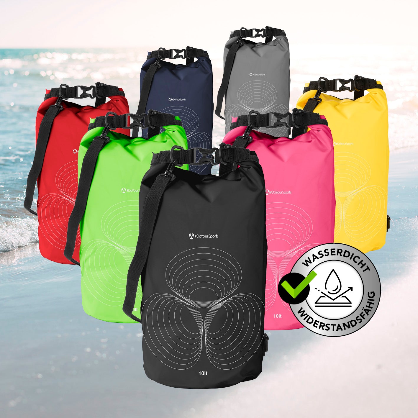 Dry Bag 10L - Schwarz wasserdichter, robuster Outdoor-Rucksack mit Rolltop-Verschluss und verstellbarem Schultergurt, ideal für Abenteuer.