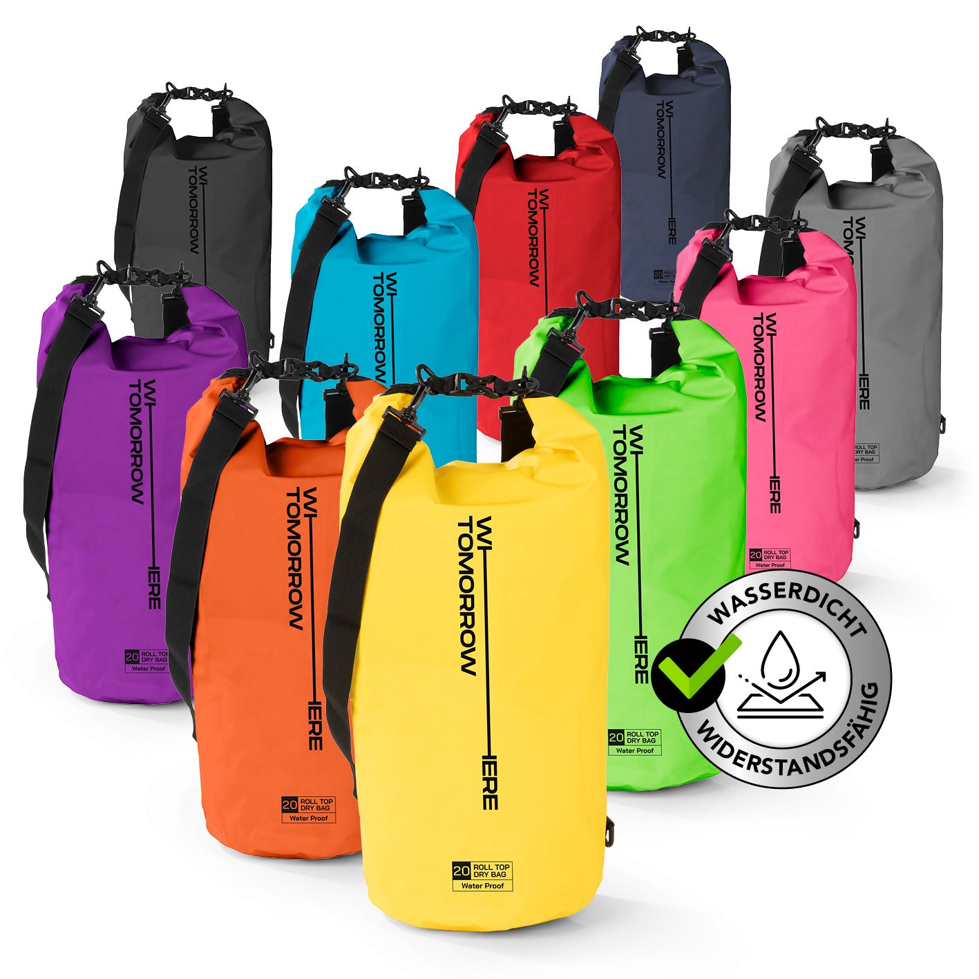 Dry Bag 20L - Style 02 - Gelb wasserdichter, robuster Outdoor-Rucksack mit verstellbarem Schultergurt und UV-Schutz von WETOMORROW.