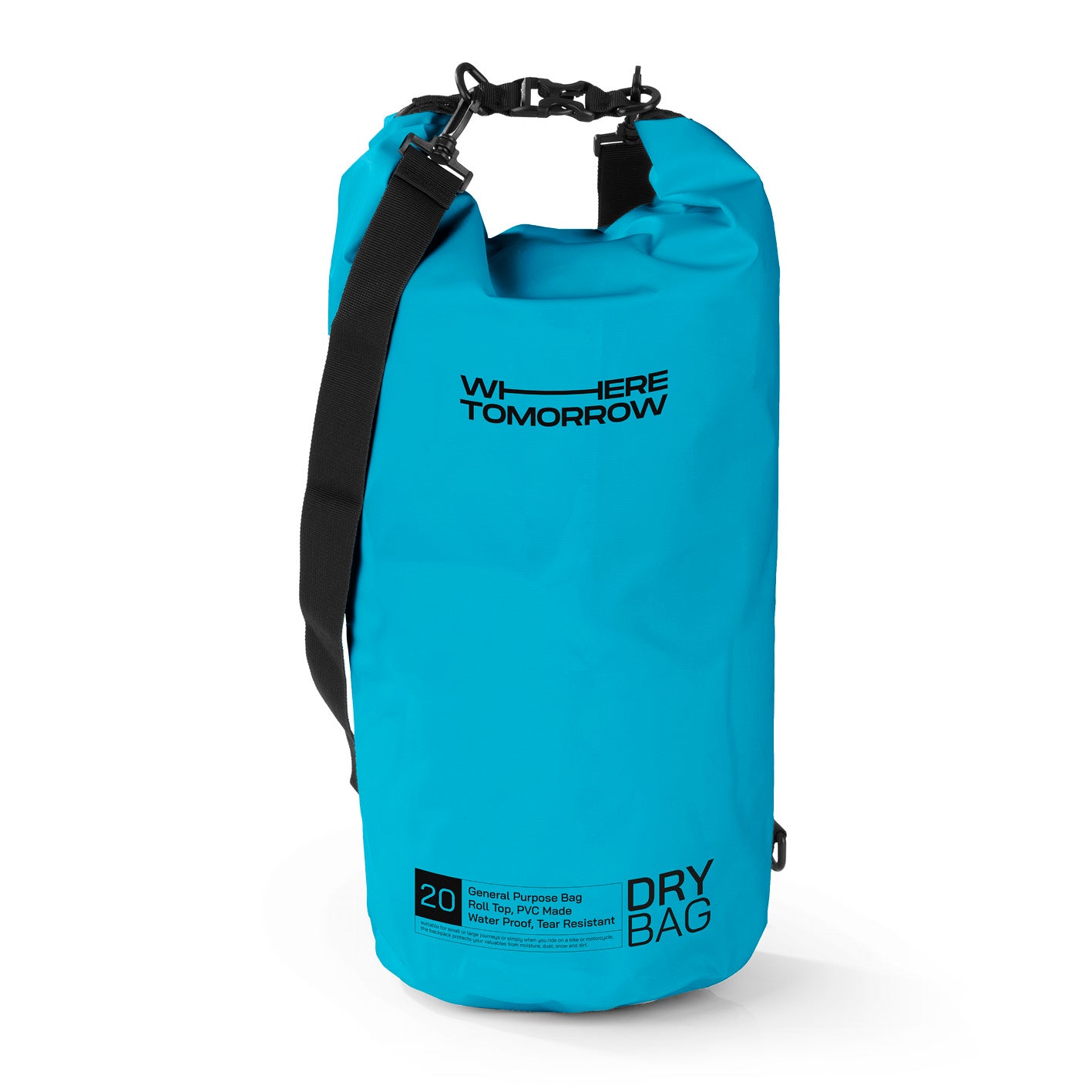 Dry Bag 20L - Style 01 - Himmelblau, wasserdichter, robuster Outdoor-Rucksack mit verstellbarem Schultergurt und Rolltop-Verschluss.