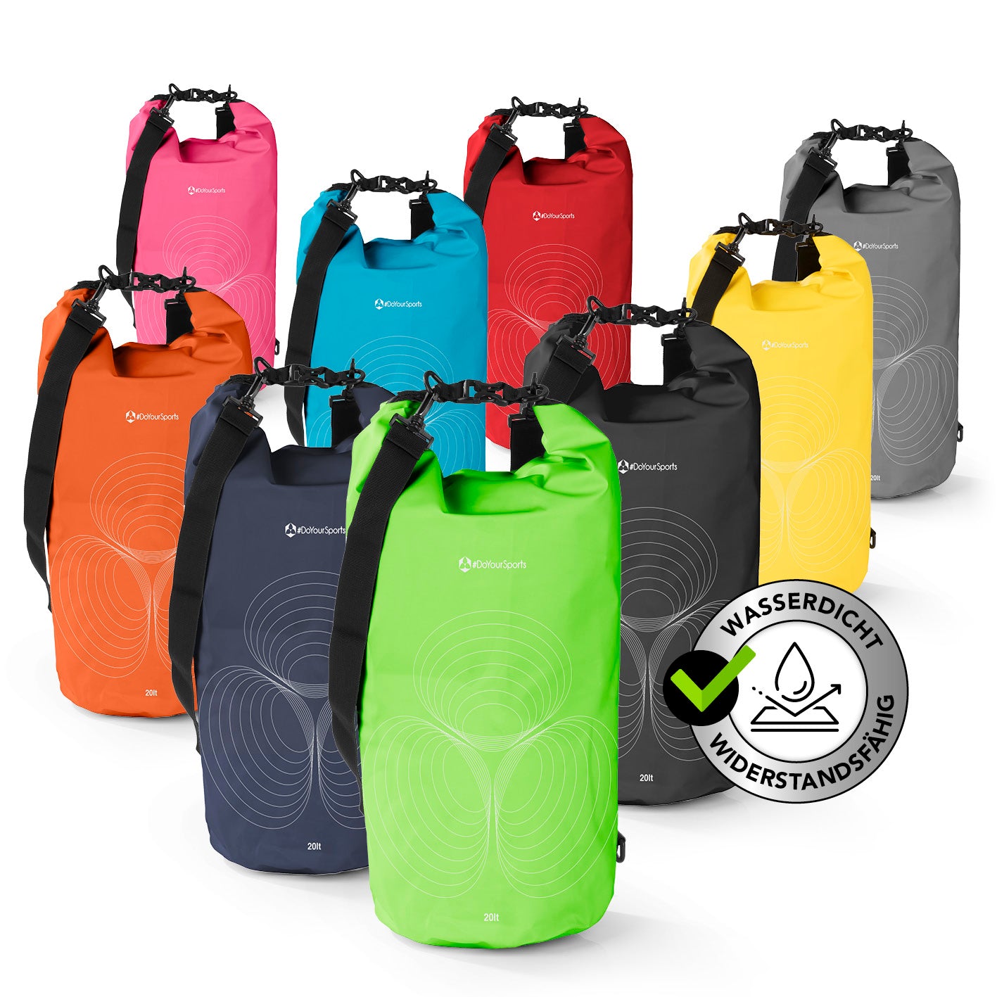Dry Bag 20L - Grün wasserdichter, robuster Outdoor-Rucksack mit verstellbarem Schultergurt und Rolltop für sicheren Schutz der Wertsachen.