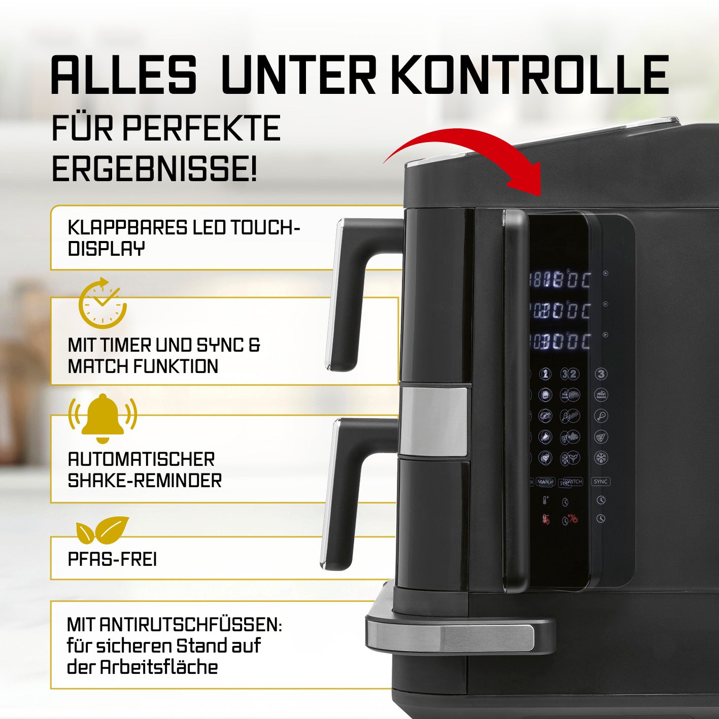 FryUp3 Vertikale 3-Kammer-Heißluftfritteuse - 13,4 l - inkl. HighHeat-Ofenschublade