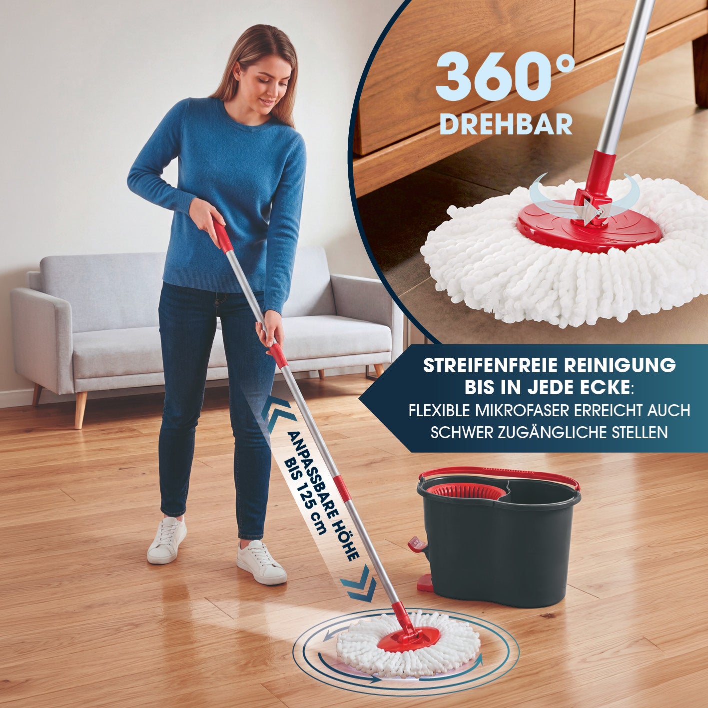 Power-Wischmopp - Zwei-Kammer-Filtersystem - rot/grau
