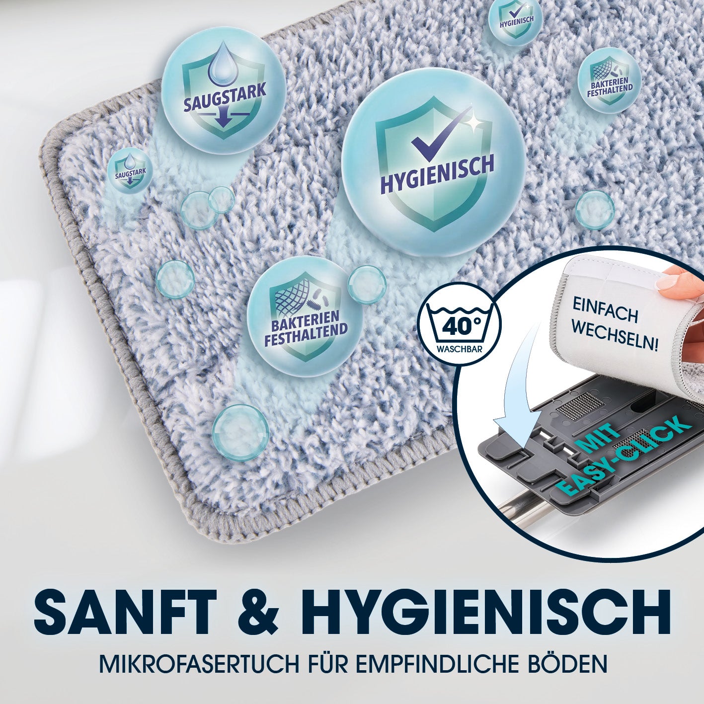 Komfort-Mopp DuoTank - grau-blau + Ersatz-Wischpad 2er-Set