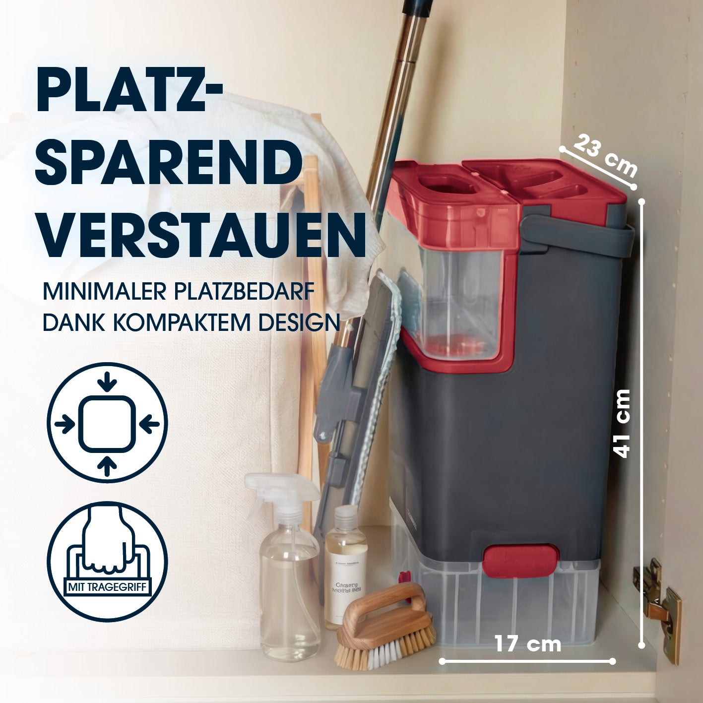 Komfort-Mopp DuoTank - grau-rot + Ersatz-Wischpad 2er-Set