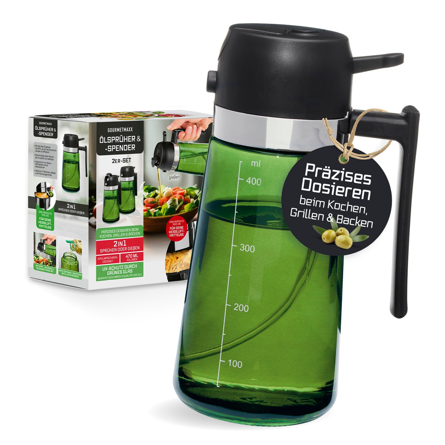 2-in-1 Ölsprüher & -spender - 2er-Set - 2 x 470 ml