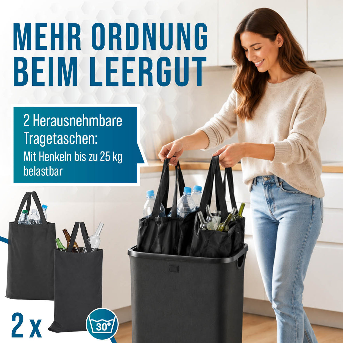2in1 Glas- & Pfandflaschen-Sammelbehälter