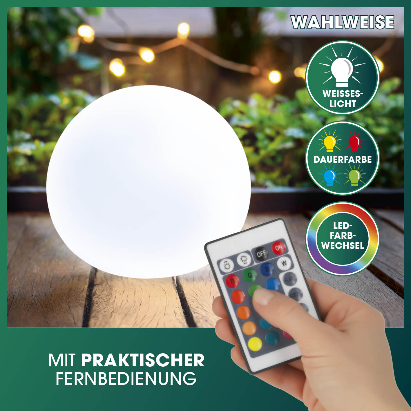 Solar-Dekokugel 3er-Set mit Fernbedienung - 20, 30, 40 cm