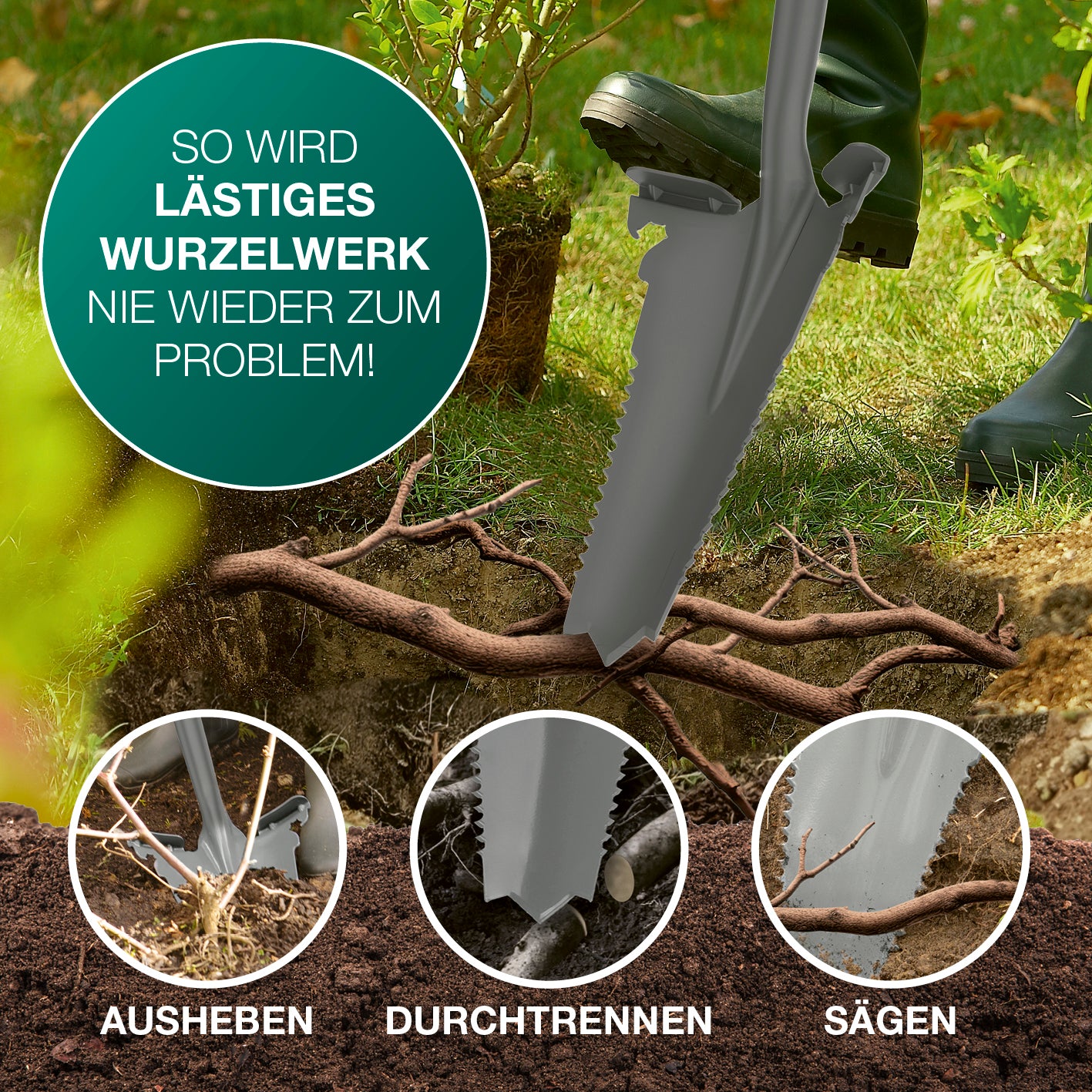 Gartenwerkzeug-Set mit Wurzelsägefunktion - 3-tlg.