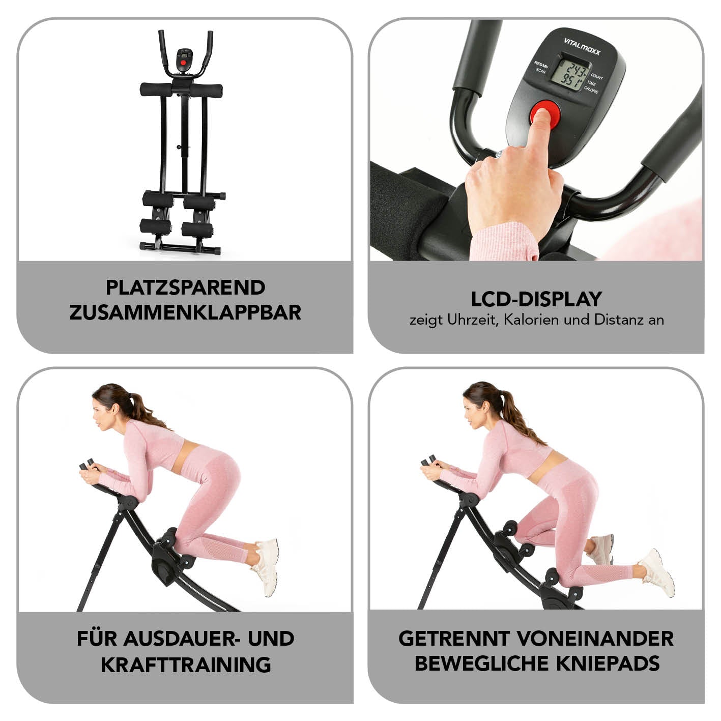 Trainingsgerät Abmaxx 6 mit LCD-Display, 5 Schwierigkeitsstufen, klappbar, für Ausdauer- und Krafttraining mit beweglichen Kniepads.