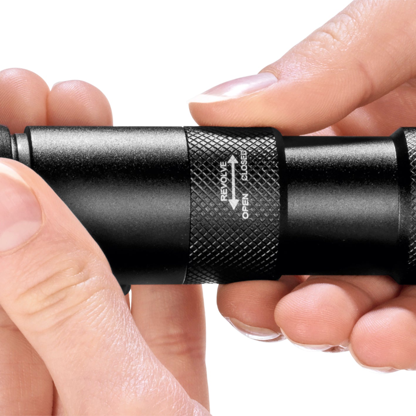 Power-Taschenlampe 3,7 V - 1800 mAh in schwarzem robustem Design mit Drehverschluss, ideal für Outdoor-Einsätze und Notfälle.