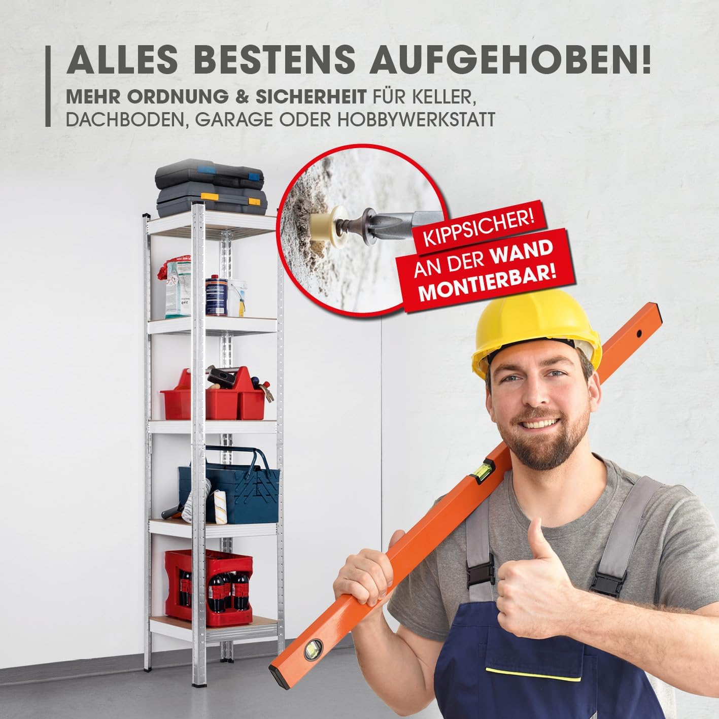 2 in 1 Schwerlastregal & Werkbank Bis zu 175 kg Tragkraft je Regalboden