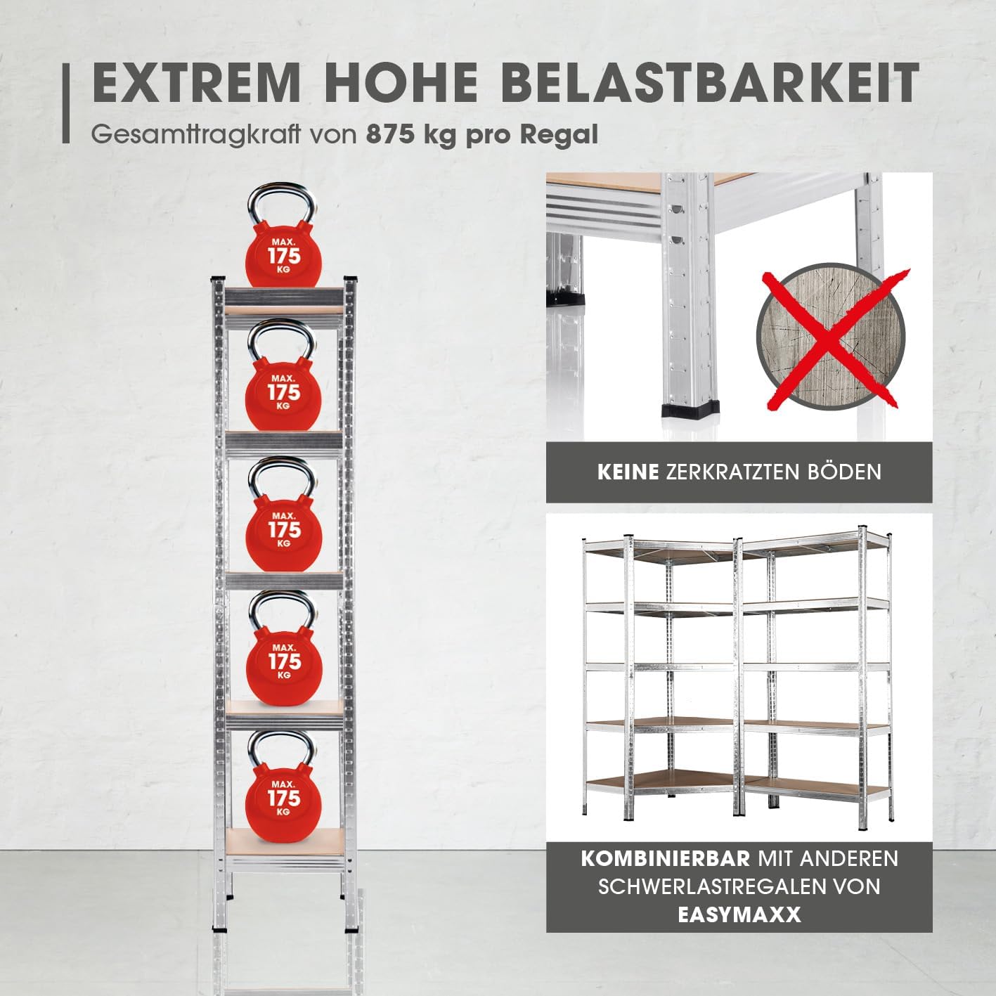 2 in 1 Schwerlastregal & Werkbank Bis zu 175 kg Tragkraft je Regalboden