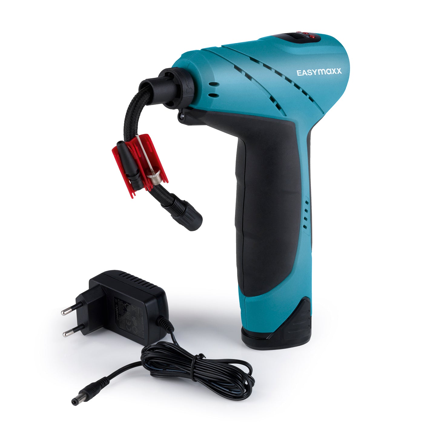 Akku-Handkompressor mit LED-Beleuchtung - blau/schwarz, kabellos mit digitaler Luftdruckanzeige und Auto-Stopp-Funktion.