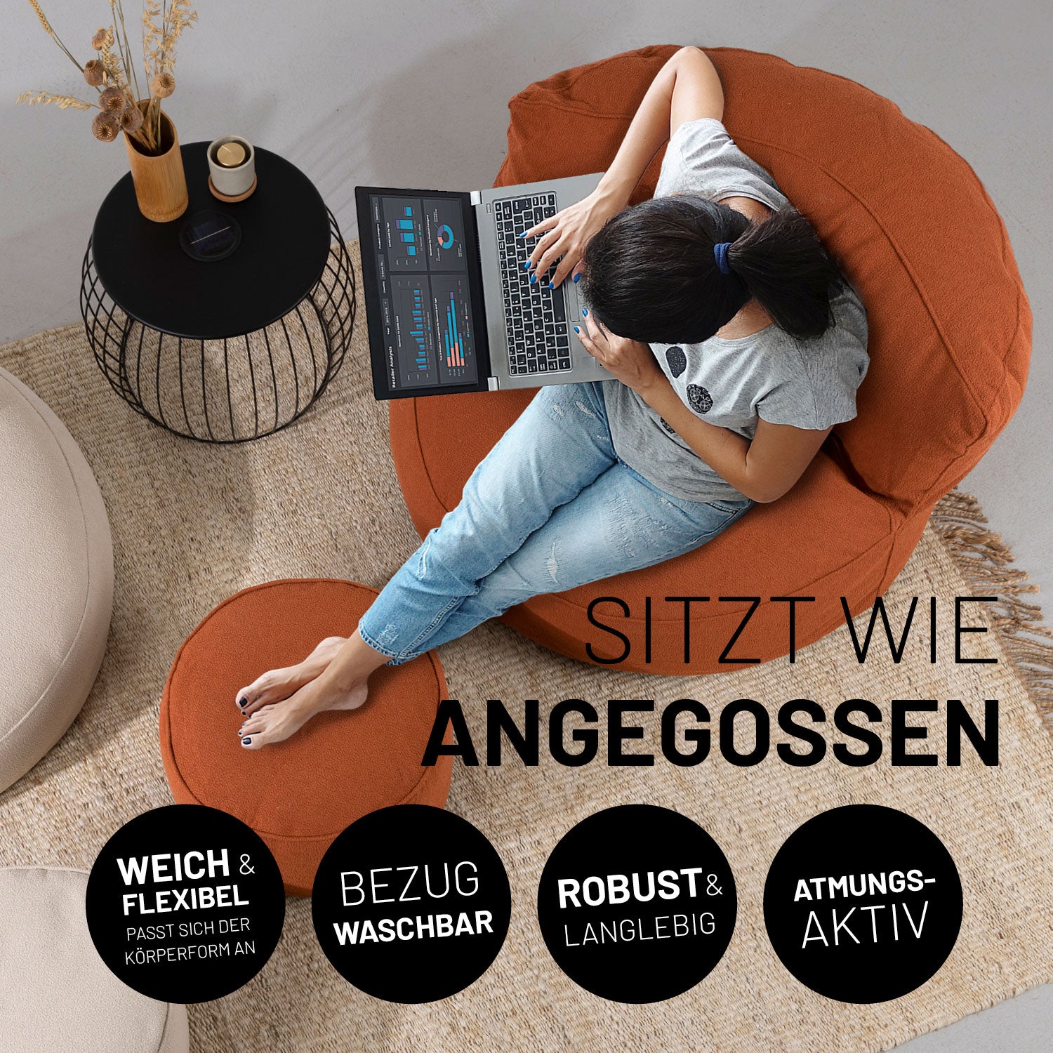 Sitzsack Lounge aus der LUMALAND Teddy-Reihe - Terracotta, weicher, robuster Sitzsack mit waschbarem Bezug und flexiblem Komfort