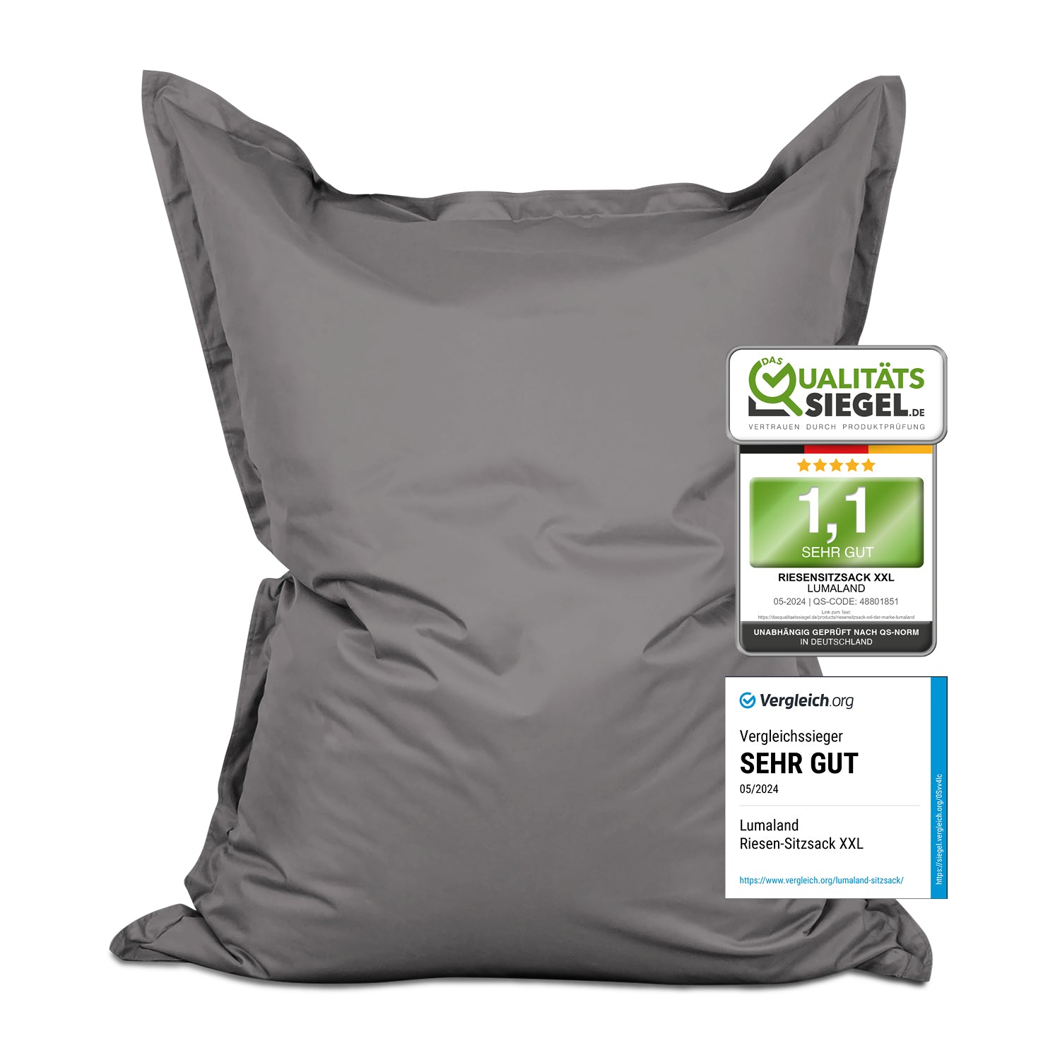 Sitzsack Classic XXL (380 L) in Grau, langlebig, mit hochwertiger Füllung, vielseitig für drinnen und draußen, pflegeleicht und robust.