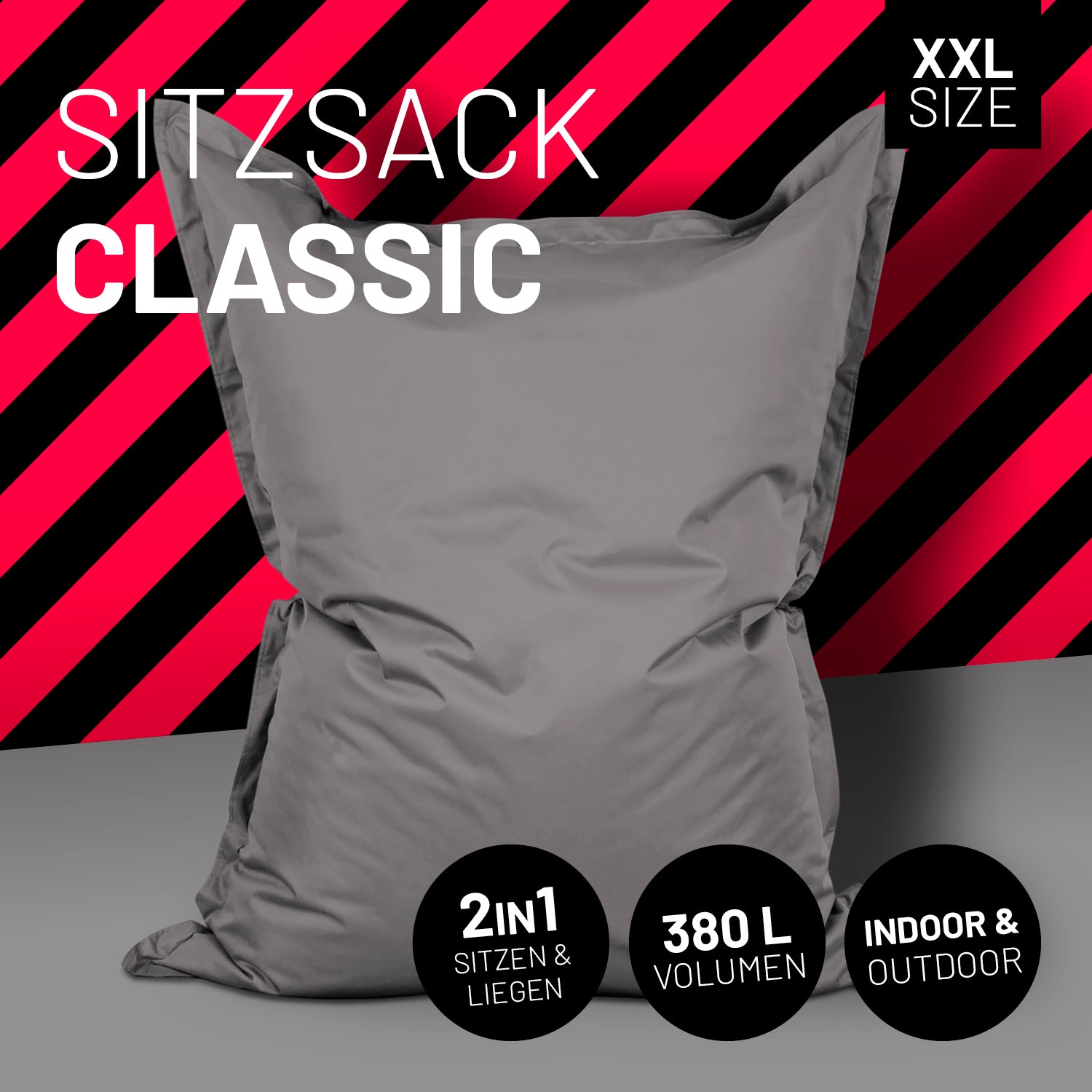 Sitzsack Classic XXL (380 L) - bequemer, grauer Sitzsack für drinnen und draußen mit extra großem Volumen und robustem Material.