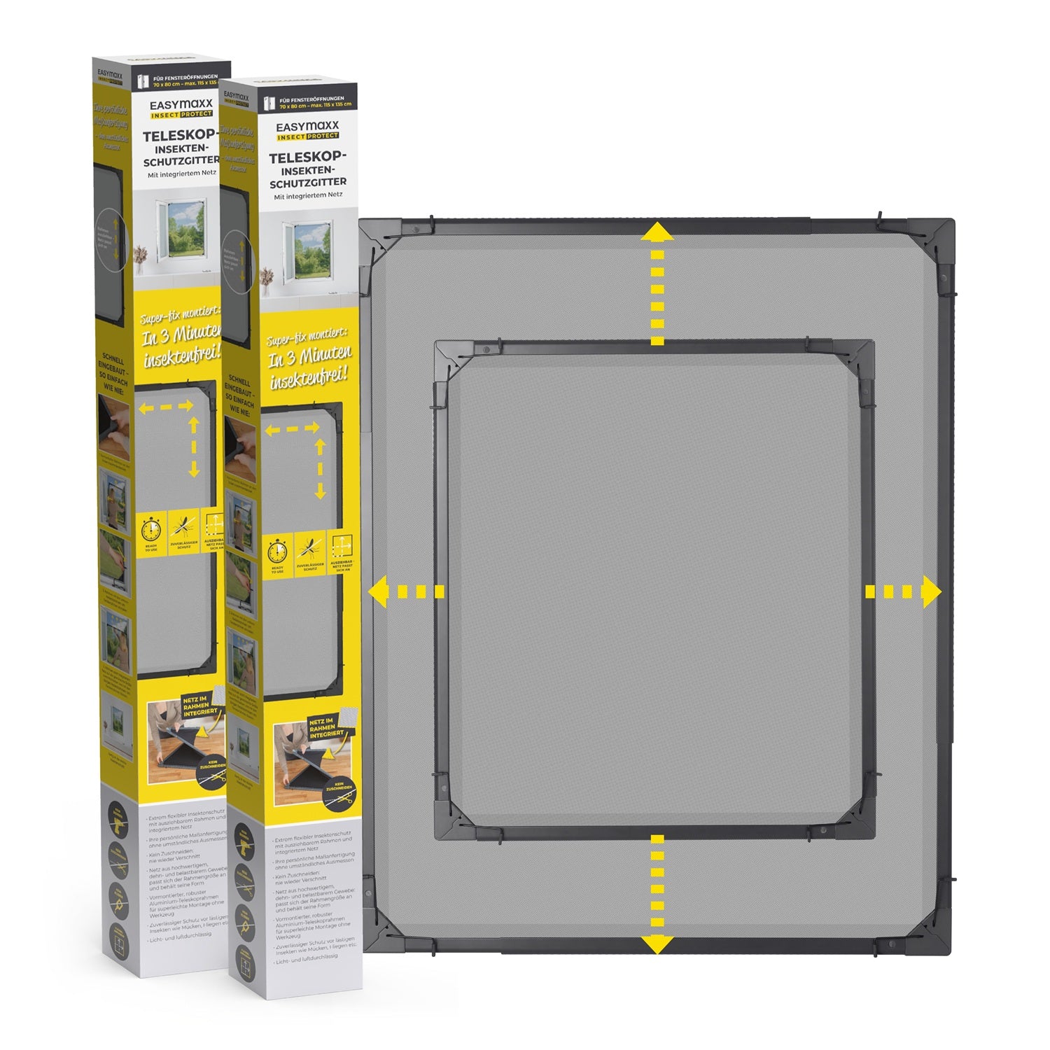 Teleskop-Insektenschutzgitter mit integriertem Netz - 2er-Set - anthrazit